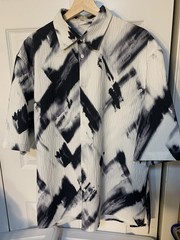 Zara Mens Sz XL Abstract Geometric Button Up Shirt Black White Short Sleeve