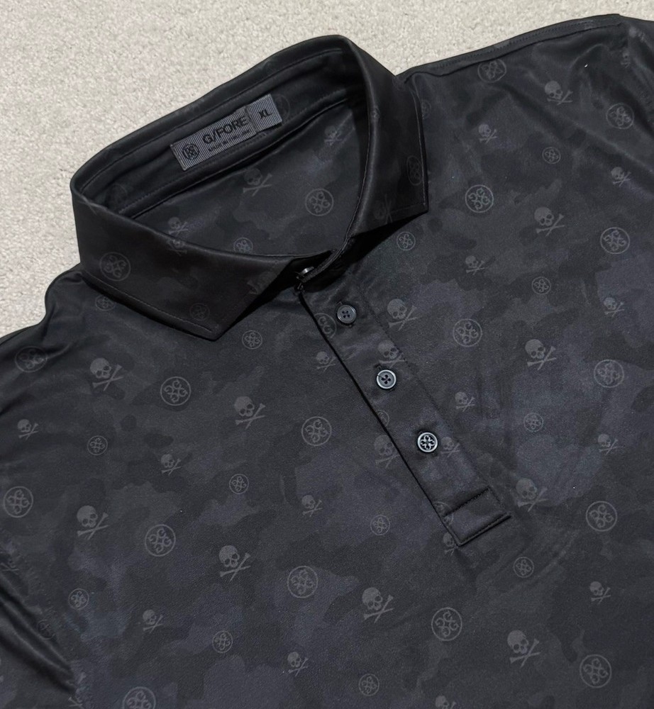 G/Fore Golf Polo Shirt Mens XL Onyx Camo Skull Performance Stretch Black Modern