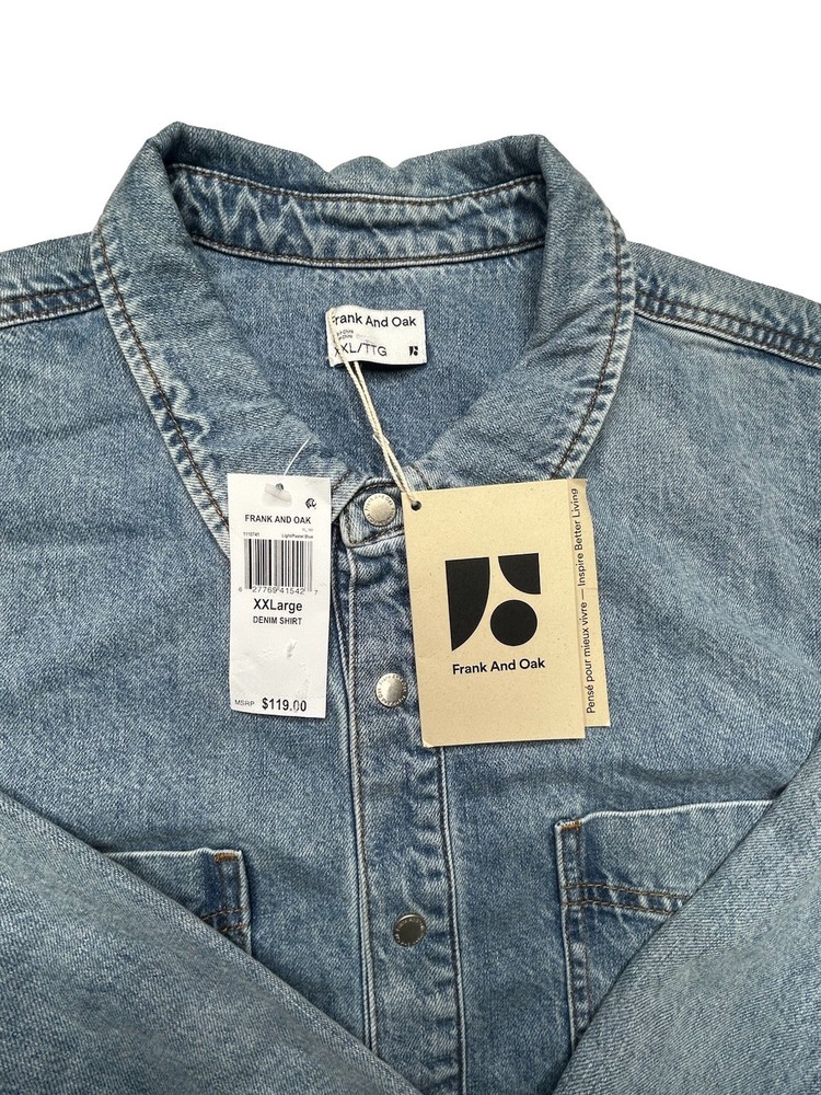 Frank And Oak Men’s Denim Shirt Light Blue Snap Front XXL NWT