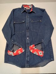 USA 1970s Vintage Male Brand Denim Long Sleeve Shirt Navy Pattern A++ Look