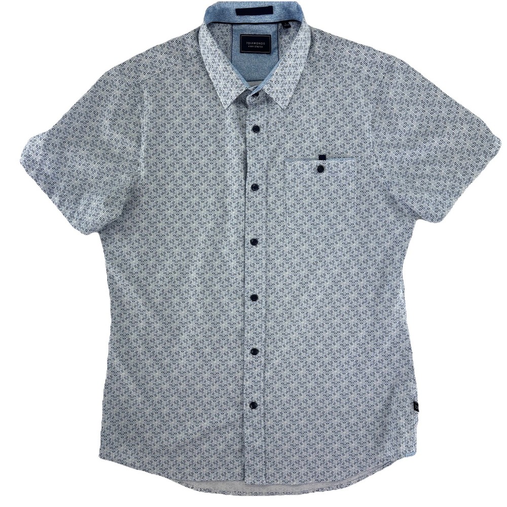 7 Diamonds Cube 4 Way Stretch Woven Shirt Mens Small Short Sleeve Button Up