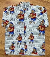 Vintage Y2K All Over Print Money Hip Hop Button Up Shirt Skater Graffiti Baggy
