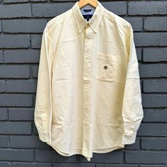 Woods &Woods Shirt Men Yellow White Striped Oxford Crest Old Money Yacht Preppy