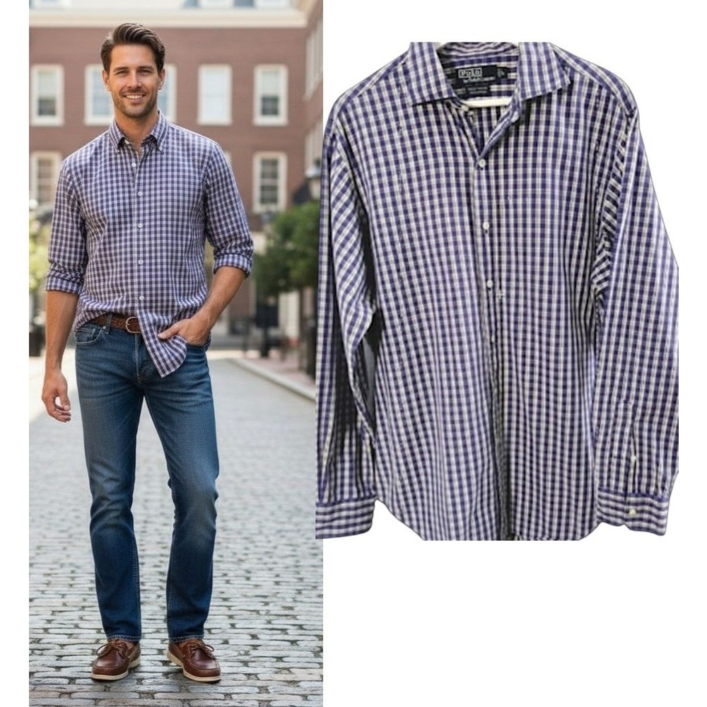 Polo Ralph Lauren Phillip Sport Shirt Men’s L Blue Check Button Up Long Sleeve
