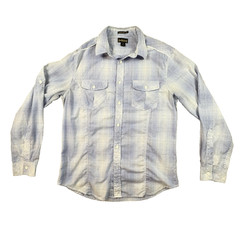 Helix Men’s M Light Blue Gingham LS Button Up Roll Tab Shirt SEE DESCRIPTION