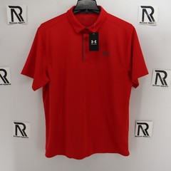 NWT Men’s Under Armour Golf Loose Fit Athletic Tech Polo Shirt Red Tennis Causal