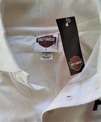 Harley Davidson SS Shirt Polo Golf White Texture Button Embroidered 47in Mens L
