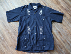 Izamal Guayabera Shirt Embroidered Pintuck 4 Pocket Cuban Collar Resort Mens 38