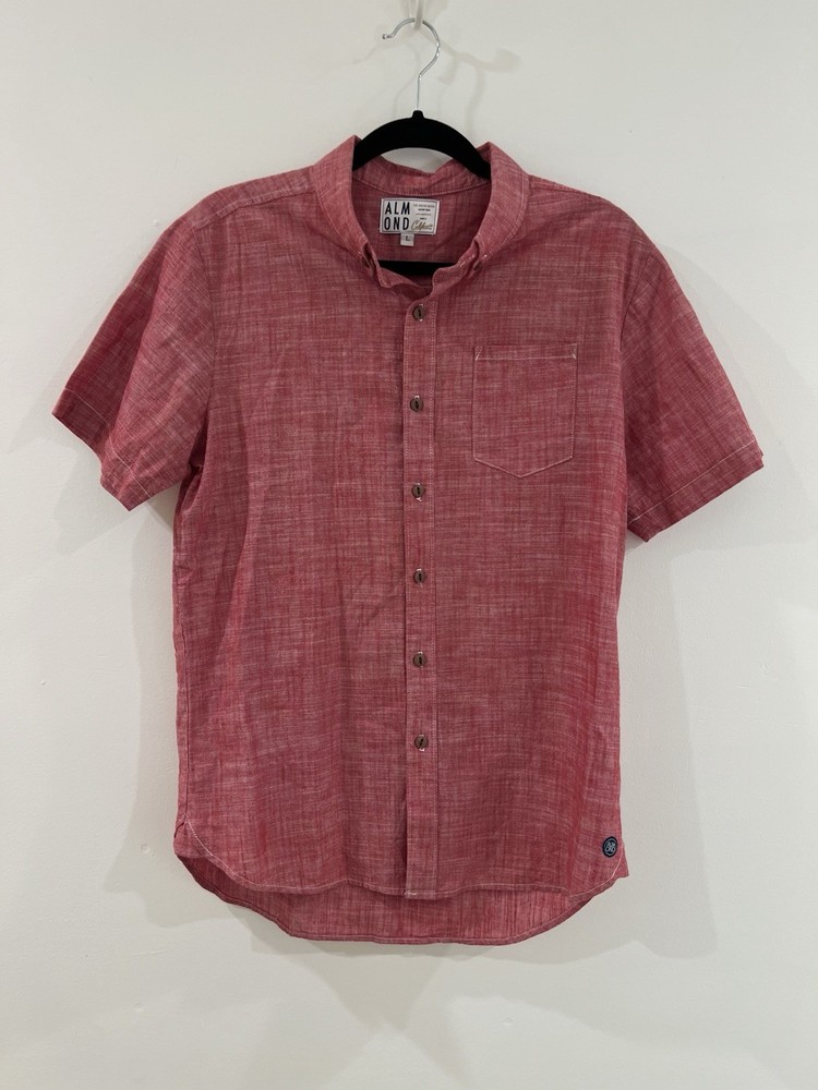 Almond Surfboards Chambray Shirt Men’s L Red Short Sleeve Button Down USA Made