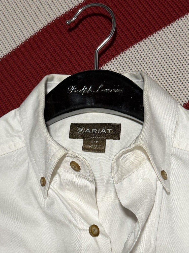 Ariat Men’s Solid Twill Button Down Shirt White Medium Western Cowboy Work #829
