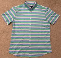 Mizzen+Main Halyard Shirt Mens L Trim Fit Green Multi-Stripe Blue Gray Button Up