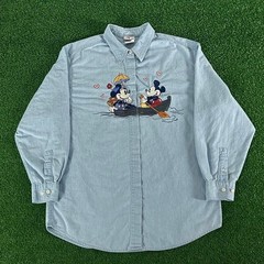 Vintage Disney Store Mickey and Minnie Love Boat Embroidered Denim Shirt Size M