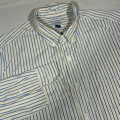 J Crew Secret Wash Shirting Mens Large Classic Striped Shirt Blue Yellow Stretch