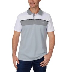 Calvin Klein Polo Shirt, L, White Gray, Quick Dry Wicking Split Hem Short Sleeve