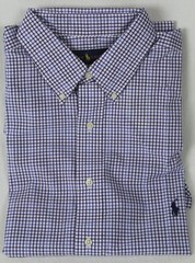 Ralph Lauren Blue Plaid Classic Fit Dress Shirt Short Sleeve Navy Blue Pony NWT