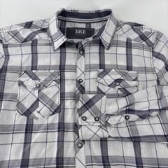BKE Western Shirt Mens Lg White Blue Plaid Snap Front Standard Fit Long Sleeve