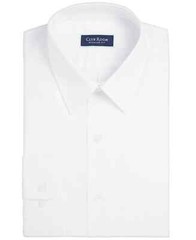 CLUB ROOM White Solid Dress Shirt Stretch Cotton Regular Fit Point Collar M 15