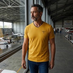 Aeronautica Militare Mens V-Neck T-Shirt Mustard Yellow Cotton XXL TS1344 J372
