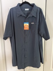 New-Columbia Omni Shade Button Up Men Shirt 2XL Blue Plaid Short Sleeve RN#69724