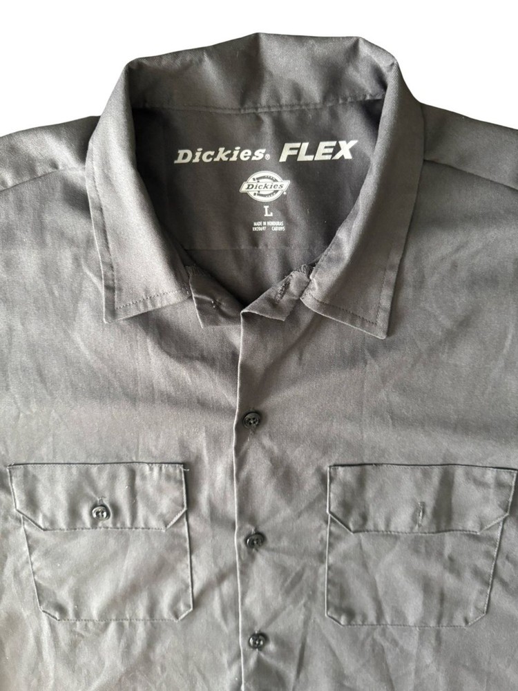 Dickies FLEX Work Shirt Gray Short Sleeve Button Front Utility Uniform Mens L