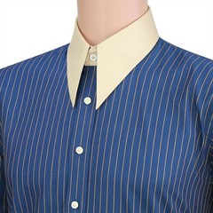 Spearpoint Dagger Collar Men Formal Shirt Navy Blue Stripes 30s Goodfellas Style
