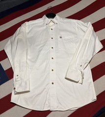 Ariat Men’s Solid Twill Button Down Shirt White Medium Western Cowboy Work #829