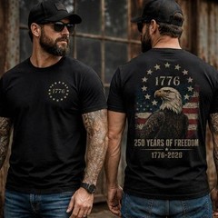 America 250 Shirt, 1776 to 2026 Eagle Tee, Front and Back Print Patriotic Top
