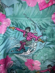 Batman Classic TV Series Shirt Mens M Blue Pink Floral Hawaiian Tropical Beach