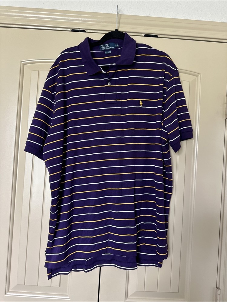 Ralph Lauren Classic Purple, White & Gold Polo Striped XXL 100% Cotton