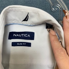 Nautica Slim Fit Dress Shirt Mens Small 14-14.5 32/33 White Formal Business