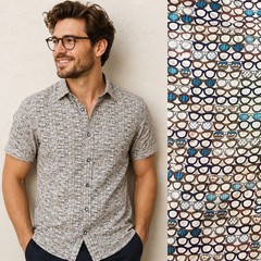 Robert Graham Modern Americana Eyeglasses Shirt L Short Sleeve Blue Gray Novelty