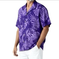 Two Palms Hawaiian Shirt Men’s Sz L Purple Monstera Ceres Button Up NWOT