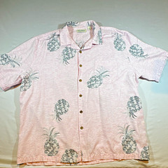 Caribbean Mens XL Regular Pink Tropical Pineapple Short Sleeve Button-Up Pocket