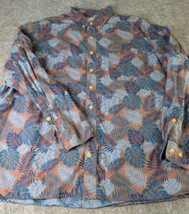 Duluth Trading Co Shirt Mens 2XL Tall Blue / Brown Leaf Relaxed Fit EUC