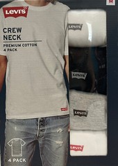 Levis 4 Pack Mens Crew-Neck Premium Cotton T-Shirts Sizes: S, M White/Black/Grey