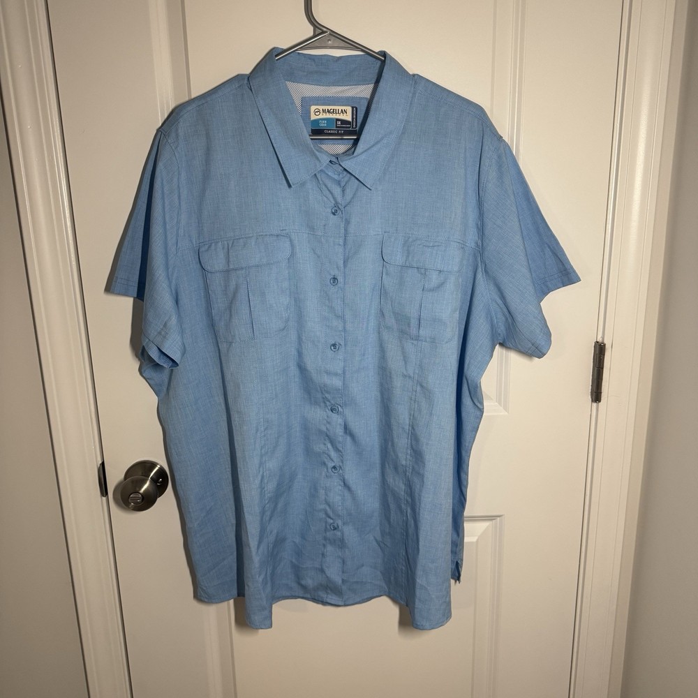 Magellan Outdoors Men’s 3XL Classic Fit Fish Gear Shirt Aransas Pass Blue