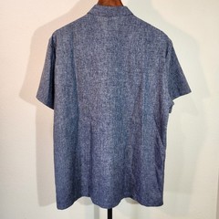 INCERUN Men’s L Short Sleeve Mandarin Collar Shirt Asian Blue Frog Button
