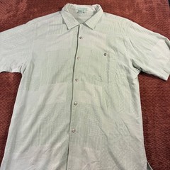 Tulliano Silk Jacquard Button Up Shirt Mens XL Sage Green Textured Vintage Camp