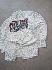 New Roads Shirt Mens XL Y2K Long Sleeve Patterned Graphic Flying Heroes White