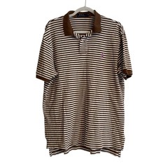 Polo Ralph Lauren Stripe Polo Shirt Men L Brown White Pink Logo Preppy Casual