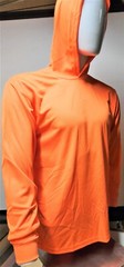 Safety Orange Long Sleeve Shirt With Hoodie, Polyester birdeye mesh fabric