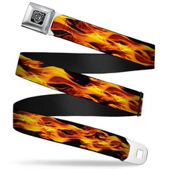 Seatbelt Belt – Flames Vivid Black/Orange – 1.5″ Wide – 24-38 Inches in Length