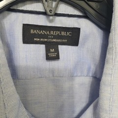 Banana Republic Mens Non-Iron Standard Fit Shirt Blue Micro Check Medium