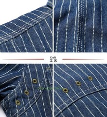 Non Stock Retro WABASH Striped Denim T-Shirt Mens Casual Button Down Work Shirts