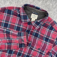 LL Bean Fleece Lined Flannel Shirt Mens Medium Traditional Fit Plaid Red