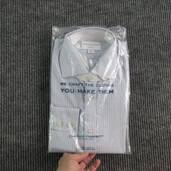 Charles Tyrwhitt Dress Shirt Mens 16.5 34/35 Blue Striped Twill Cutaway Slim NWT