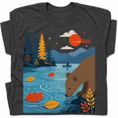 Bear Drinking Lake Canoe T-Shirt Funny Wilderness Animal Tee