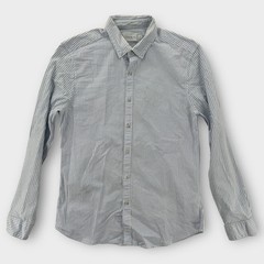 Topman Shirt Mens Large Button Down Slim Fit Striped LS Stretch Blue Casual