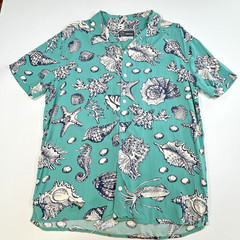 Original Use Men’s M Rayon Camp Shirt Aqua Seashell Starfish Sea Print Hawaiian