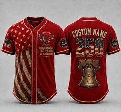 Custom Name USA Baseball Jersey 1776 2026 Patriotic 250 Years Freedom Shirt Men